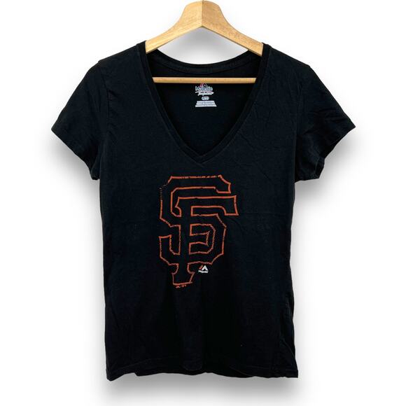 Majestic LARGE Black Giants Baseball MLB Fitted Tee Shirt T-Shirt Short Sleeve - Picture 1 of 9